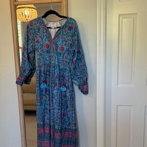 Boho Floral Maxi Dress in Blue and Pink